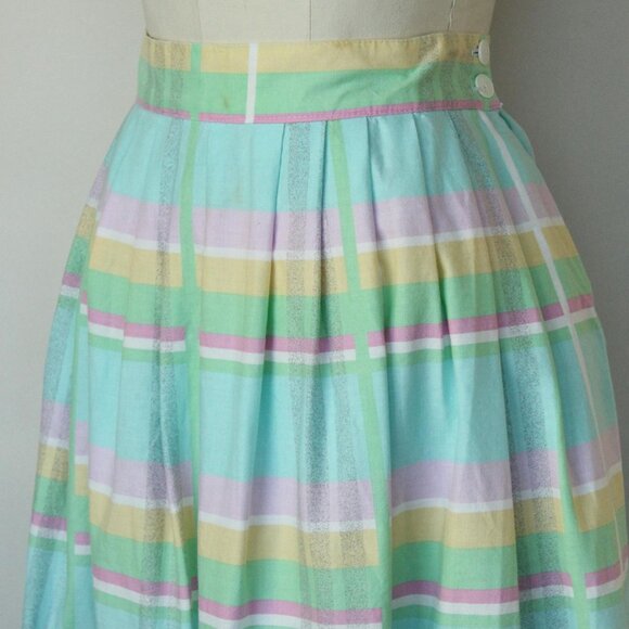 Vintage 1980s Skirt With Pockets, Pastel Windowpane Check A Line - Picture 5 of 10